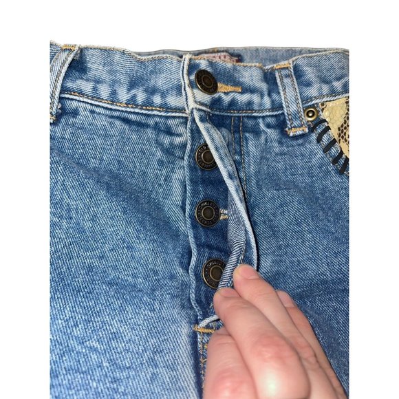 Vintage Y2K Old School Brand Jeans Size 4 Faux Snake Trim Straight Button Fly - Picture 4 of 10